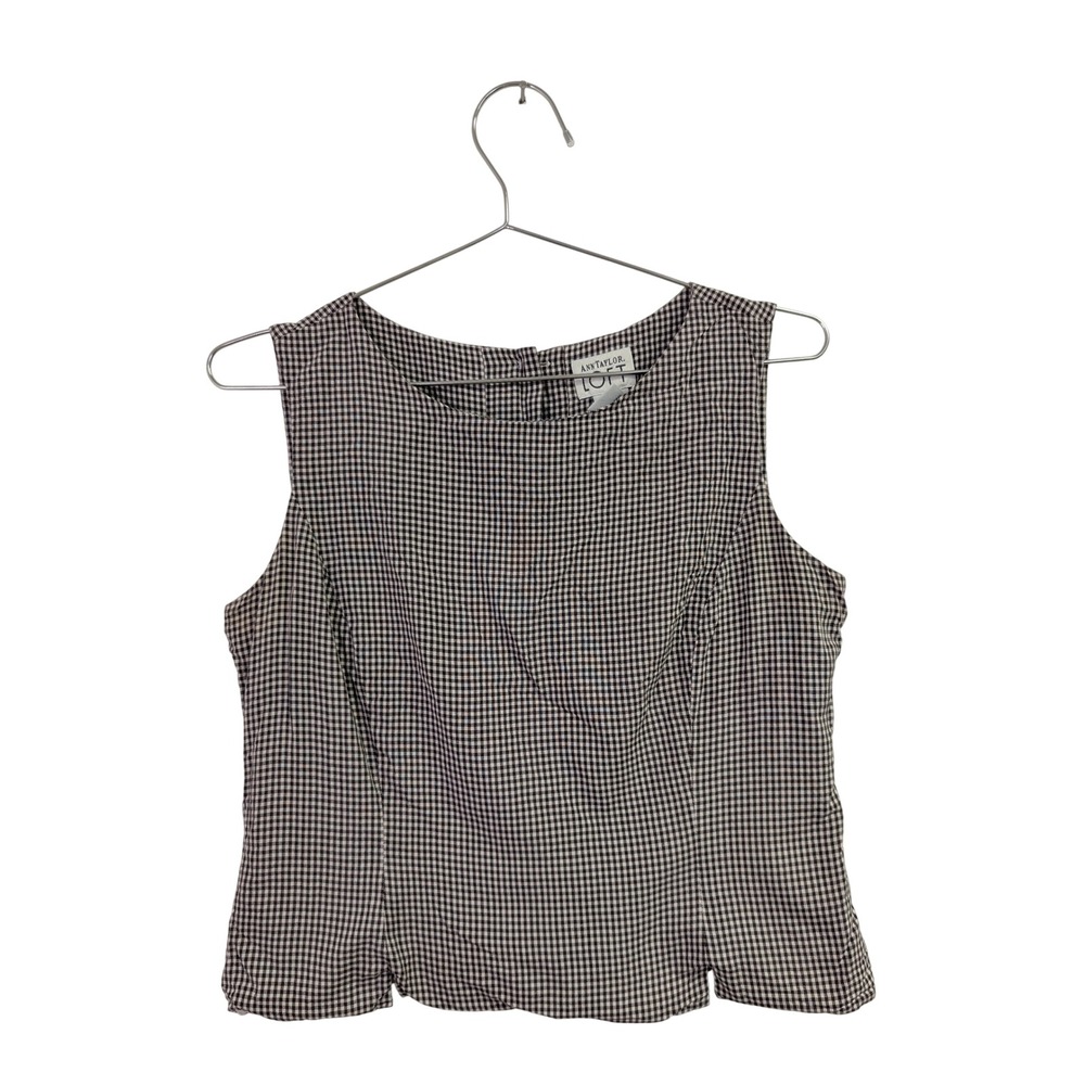 Vintage Ann Taylor Loft Gingham Sleeveless Top 100% Silk Button Back Cottage 6